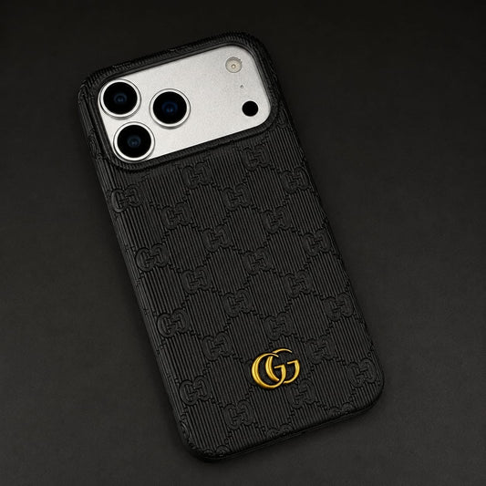 GG Branded Leather Case With Metal GG Monogram 🖤