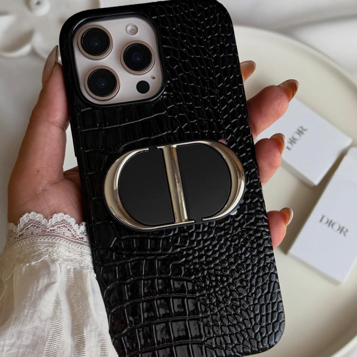 DI🔘R Beauty Phone Ring Holder – Dual Mirror