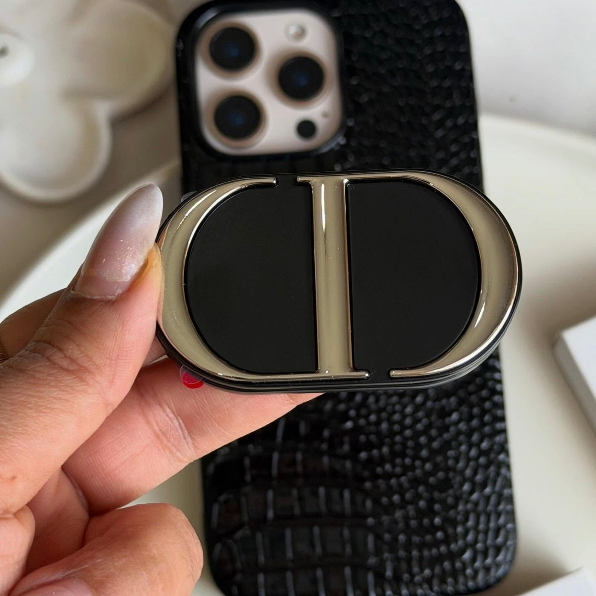 DI🔘R Beauty Phone Ring Holder – Dual Mirror